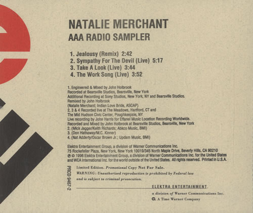 Natalie Merchant AAA Radio Sampler CD single (CD5 / 5") US NATC5AA495010