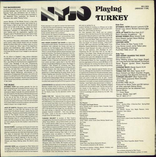 National Youth Jazz Orchestra NYJO Playing Turkey vinyl LP album (LP record) UK NJ0LPNY788167