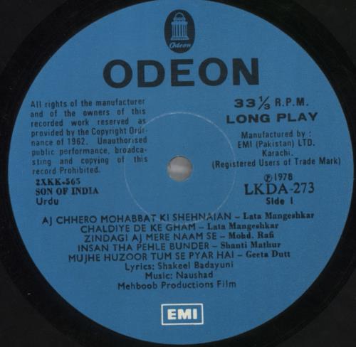 Naushad Son Of India vinyl LP album (LP record) Pakistani OJ9LPSO824427