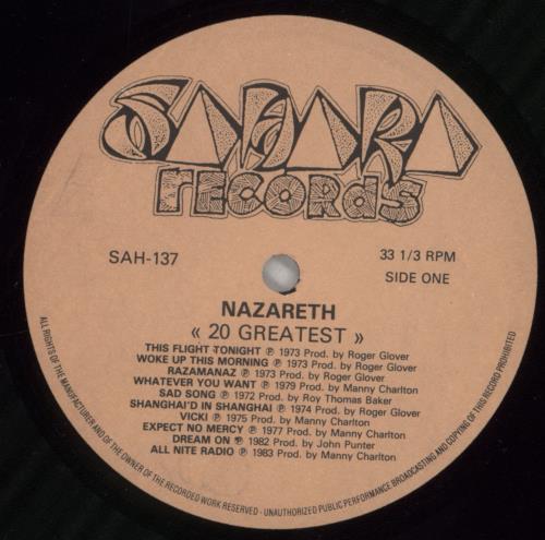 Nazareth 20 Greatest vinyl LP album (LP record) UK NZRLPGR863083