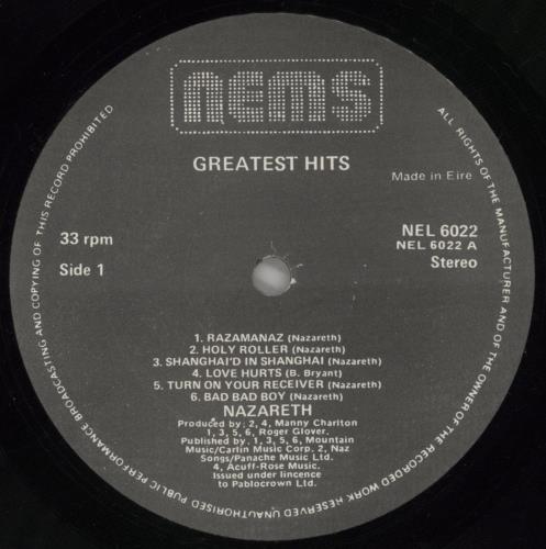 Nazareth Greatest Hits vinyl LP album (LP record) Irish NZRLPGR359283