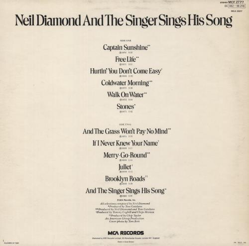 Neil Diamond And The Singer Sings His Song vinyl LP album (LP record) UK NDILPAN361441