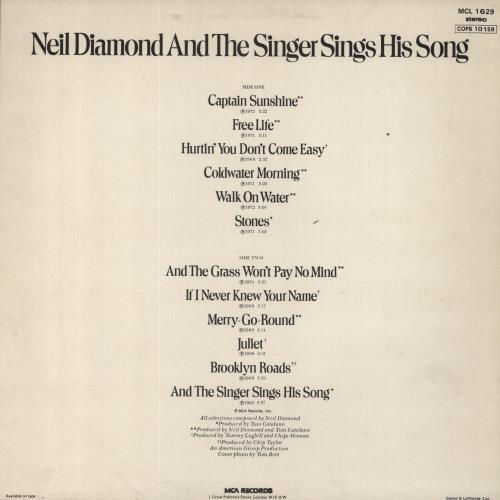 Neil Diamond And The Singer Sings His Song vinyl LP album (LP record) UK NDILPAN392461