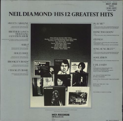 Neil Diamond His 12 Greatest Hits vinyl LP album (LP record) UK NDILPHI27600