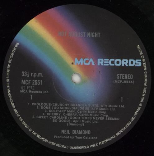 Neil Diamond Hot August Night - gatefold p/s 2-LP vinyl record set (Double LP Album) UK NDI2LHO337202