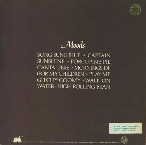 Neil Diamond Moods - Export Sticker vinyl LP album (LP record) US NDILPMO813357