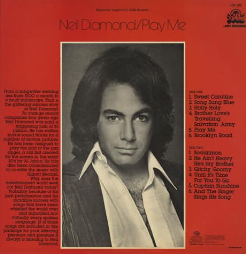 Neil Diamond Play Me vinyl LP album (LP record) South African NDILPPL401615
