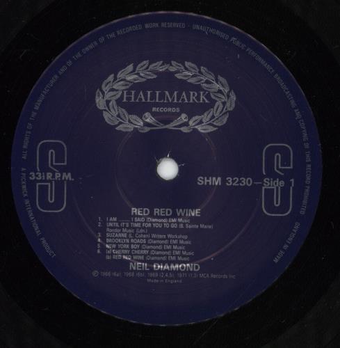 Neil Diamond Red Red Wine vinyl LP album (LP record) UK NDILPRE875599