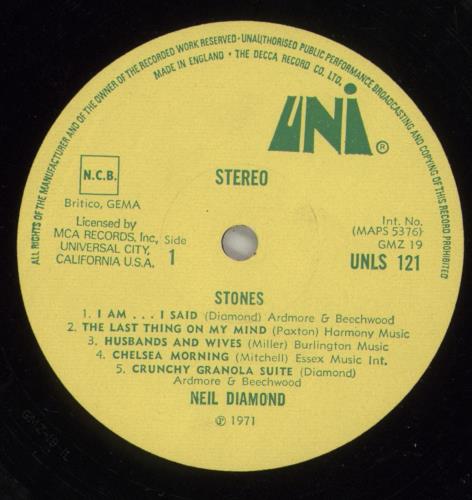 Neil Diamond Stones vinyl LP album (LP record) UK NDILPST340786