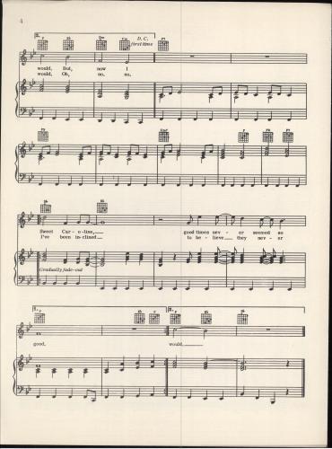 Neil Diamond Sweet Caroline sheet music UK NDISMSW780932