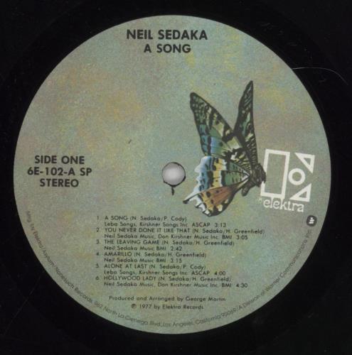 Neil Sedaka A Song - Shrink vinyl LP album (LP record) US NSKLPAS858394