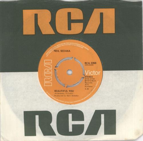 Neil Sedaka Beautiful You 7" vinyl single (7 inch record / 45) UK NSK07BE720536