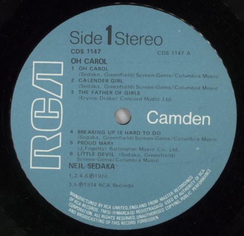 Neil Sedaka Oh Carol vinyl LP album (LP record) UK NSKLPOH386871