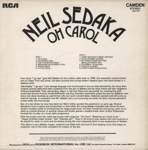 Neil Sedaka Oh Carol vinyl LP album (LP record) UK NSKLPOH386871