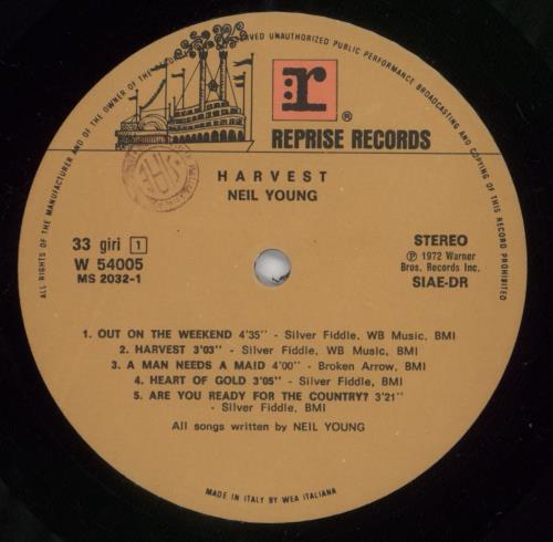 Neil Young Harvest vinyl LP album (LP record) Italian YOULPHA890319