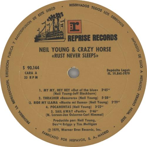 Neil Young Rust Never Sleeps vinyl LP album (LP record) Spanish YOULPRU631631