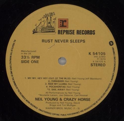 Neil Young Rust Never Sleeps vinyl LP album (LP record) UK YOULPRU769212