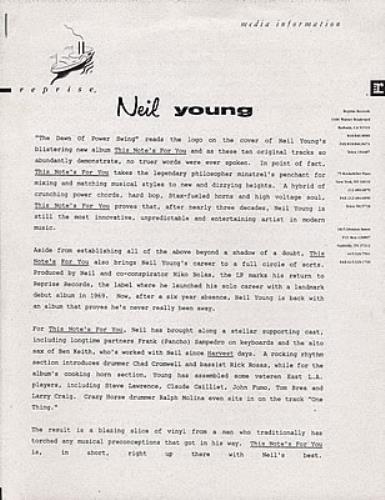 Neil Young This Note's For You media press pack US YOUPPTH105212
