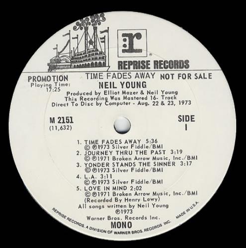 Neil Young Time Fades Away - Mono Promo vinyl LP album (LP record) US YOULPTI382606