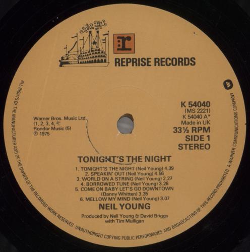 Neil Young Tonight's The Night - VG vinyl LP album (LP record) UK YOULPTO776445