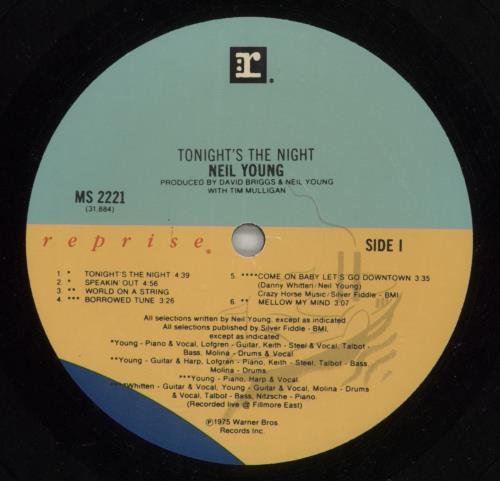 Neil Young Tonight's The Night vinyl LP album (LP record) US YOULPTO765041
