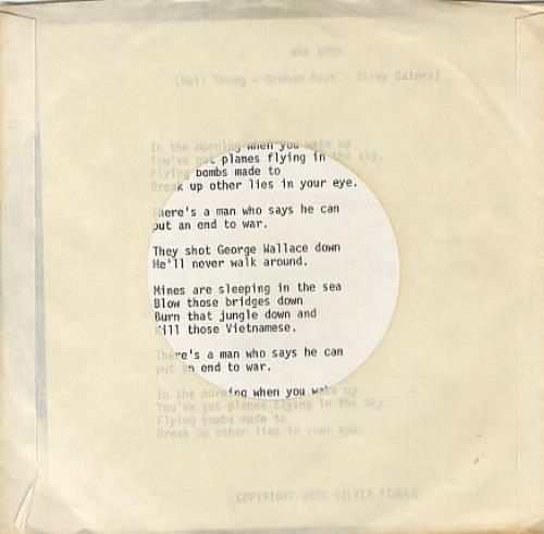 Neil Young War Song + Lyric Insert 7" vinyl single (7 inch record / 45) US YOU07WA333692