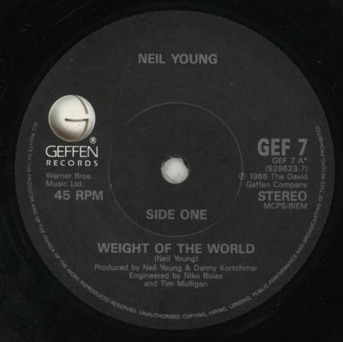 Neil Young Weight Of The World 7" vinyl single (7 inch record / 45) UK YOU07WE179290