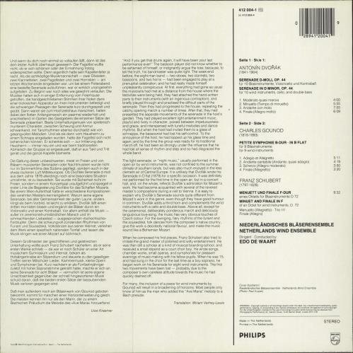 Netherlands Wind Ensemble Dvork: Serenade Op.44 / Gounod: "Petite Symphonie" / Schubert: Minuet And Finale vinyl LP album (LP record) Dutch 4G8LPDV780127