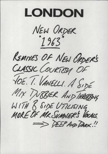 New Order 1986 [Nineteen Sixty Three] - Joe T. Vanelli Remixes 12" vinyl single (12 inch record / Maxi-single) UK NEW12NI44121