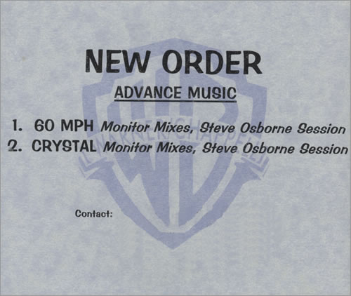 New Order Advance Music CD-R acetate US NEWCRAD179955