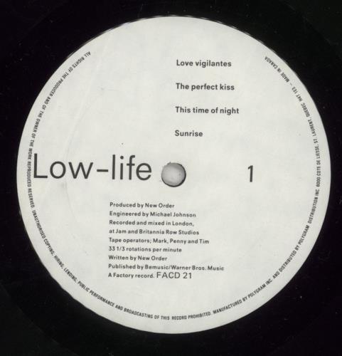 New Order Low Life vinyl LP album (LP record) Canadian NEWLPLO145567