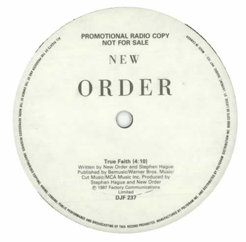 New Order True Faith 12" vinyl single (12 inch record / Maxi-single) Canadian NEW12TR62610