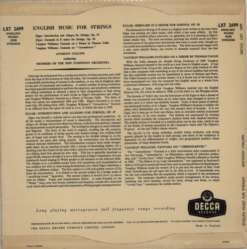 New Symphony Orchestra English Music For Strings vinyl LP album (LP record) UK NUYLPEN750655