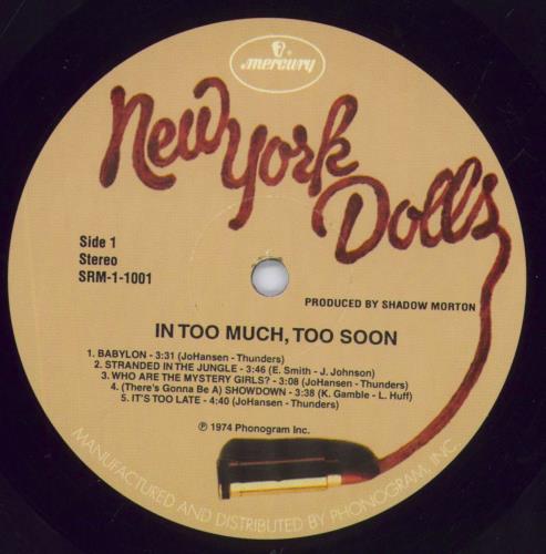 New York Dolls Too Much, Too Soon vinyl LP album (LP record) US NYDLPTO830989