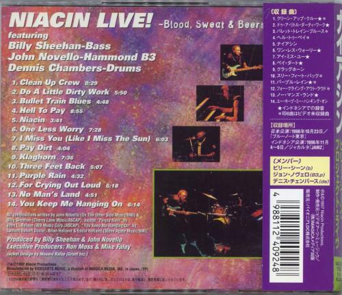 Niacin Live! - Blood, Sweat & Beers CD album (CDLP) Japanese 4QCCDLI802926
