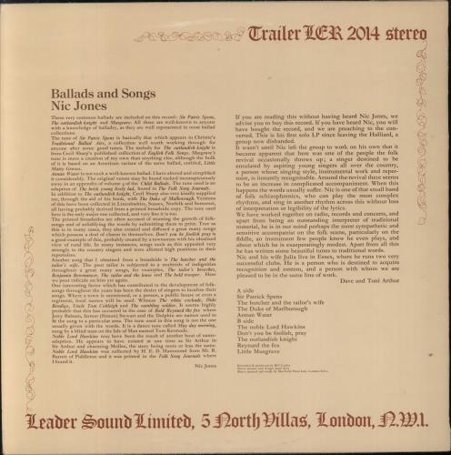 Nic Jones Ballads And Songs - Beige Label vinyl LP album (LP record) UK NJSLPBA796281