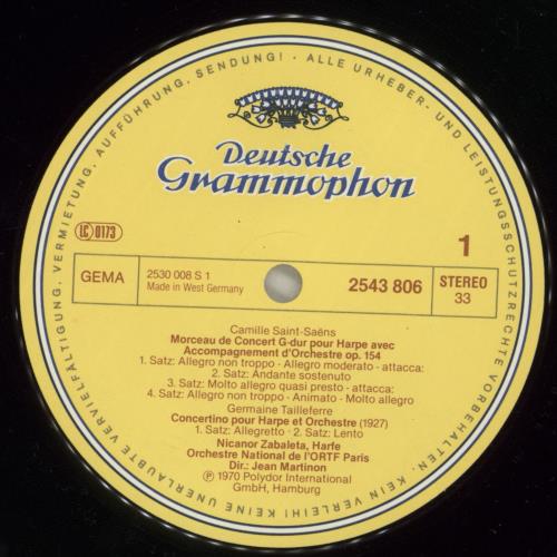 Nicanor Zabaleta Concertos For Harp And Orchestra vinyl LP album (LP record) German N6FLPCO875003