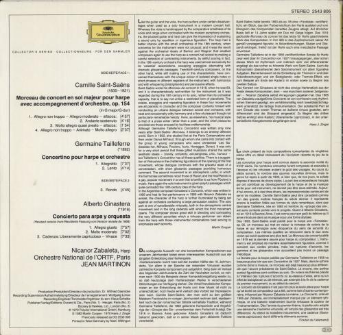 Nicanor Zabaleta Concertos For Harp And Orchestra vinyl LP album (LP record) German N6FLPCO875003