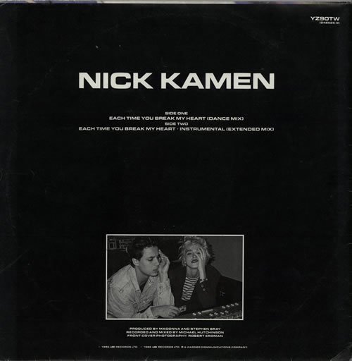 Nick Kamen Each Time You Break My Heart - Poster Sleeve 12" vinyl single (12 inch record / Maxi-single) UK KAM12EA43897