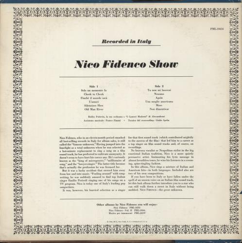 Nico Fidenco Show vinyl LP album (LP record) US NF1LPSH890225