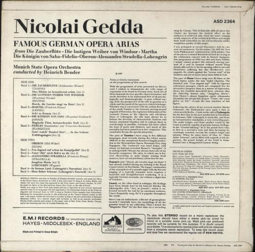 Nicolai Gedda German Opera Arias vinyl LP album (LP record) UK NCQLPGE765789