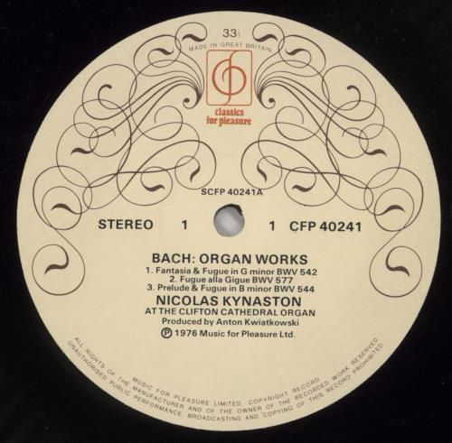 Nicolas Kynaston Bach Organ Works vinyl LP album (LP record) UK OIHLPBA863764