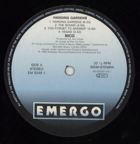 Nico Hanging Gardens vinyl LP album (LP record) UK N-CLPHA856100