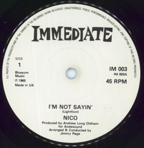 Nico I'm Not Sayin' - P/S 7" vinyl single (7 inch record / 45) UK N-C07IM128895
