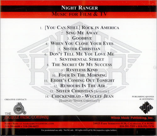 Night Ranger Music For Film & TV CD album (CDLP) US NRACDMU509759