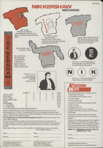 Nik Kershaw The Riddle + Merchandise Sheet vinyl LP album (LP record) UK KERLPTH694551