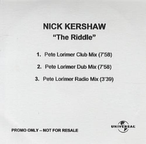 Nik Kershaw The Riddle - Peter Lorimer Mixes CD-R acetate UK KERCRTH329675