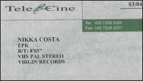 Nikka Costa EPK video (VHS or PAL or NTSC) UK NKTVIEP196900