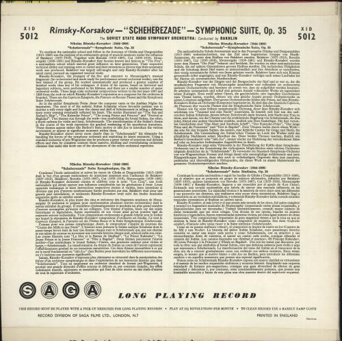 Nikolai Rimsky-Korsakov "Scheherezade" Symphonic Suite, Op.35 vinyl LP album (LP record) UK RN7LPSC701335