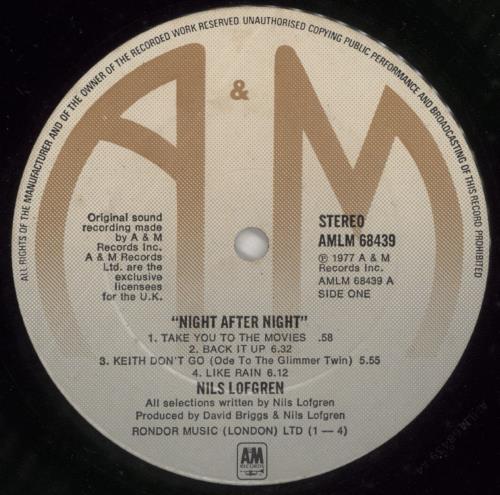 Nils Lofgren Night After Night - Price Info Sticker 2-LP vinyl record set (Double LP Album) UK NLS2LNI874520